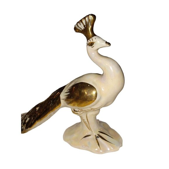 Vintage Bel-Air Pottery USA Lusterware with Gold Gifting Set of 3 Peacocks - Picture 13 of 16